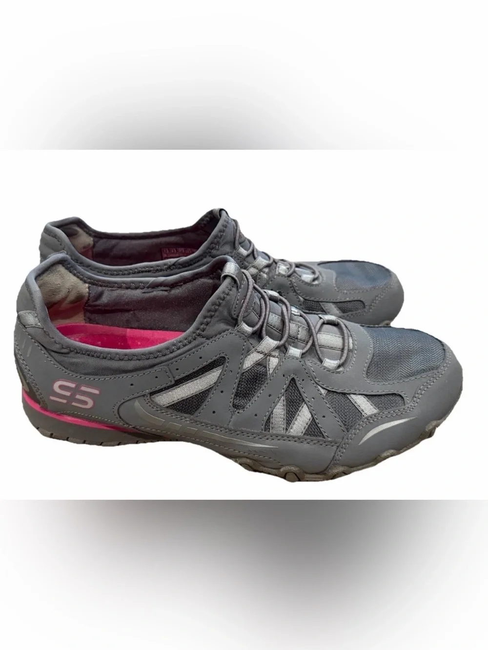 Skechers Bikers Shoes Sneakers Womens Size 7.5 Leather Gray Hot Pink 22406R